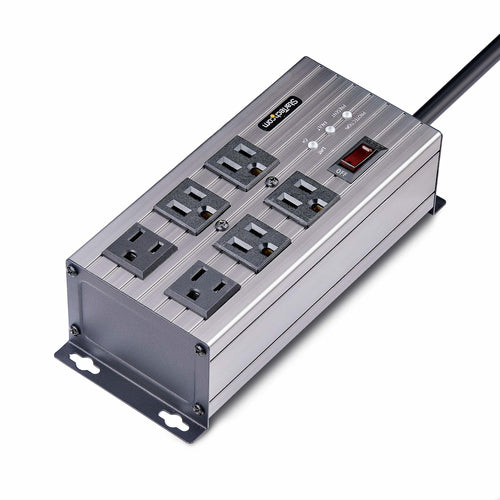 StarTech.com 6-Outlet Industrial Power Strip 125V/15A, EMI/RFI Isolation, Surge Protection, Mountable PDU, Attached 8ft/2.4m Power Cord, NEMA 5-15P/R, UL Listed