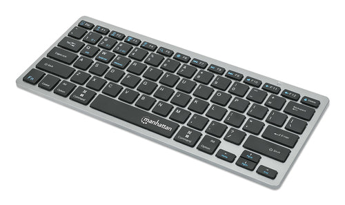 Manhattan Ultra Slim Dual-Mode Wireless Keyboard, German Quertz layout, Bluetooth (v3.0) and Wireless (2.4GHz), 78 low profile scissor keys, Auto Power Management, Range 10m, USB-A Micro Receiver, AAA Battery (included), Windows and Mac, Three Year