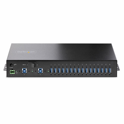StarTech.com 16-Port Industrial USB 5Gbps Hub with Power Adapter, Metal Enclosure, Mountable, ESD Protection, Terminal Block Power, USB Charging, Dual-Host Switch - TAA