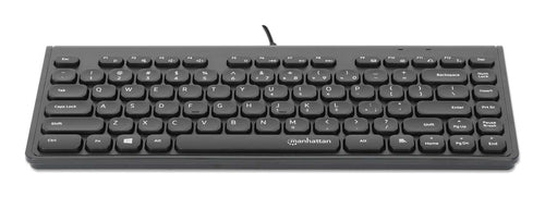 Manhattan Slim Wired USB Mini Keyboard, 12 Multimedia/Function Keys, Built-in 1.5 m (5 ft.) USB-A Cable, Compact, Low-Profile Format, for PC and Laptop, Black