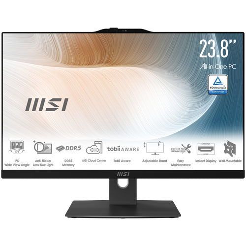 MSI Modern AM242TP 1M-1098US Intel Core 3 100U 60.5 cm (23.8") 1920 x 1080 pixels All-in-One PC 8 GB DDR5-SDRAM 512 GB SSD Windows 11 Pro Wi-Fi 6E (802.11ax) Black