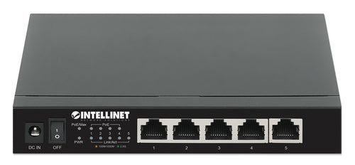 Intellinet 5-Port 2.5G Ethernet PoE+ Switch Four PSE PoE+ Ports, 10/100/1000/2500 Mbps on all Ports, 55 W PoE Power Budget, Unmanaged, Desktop Format, Wall-mount Option