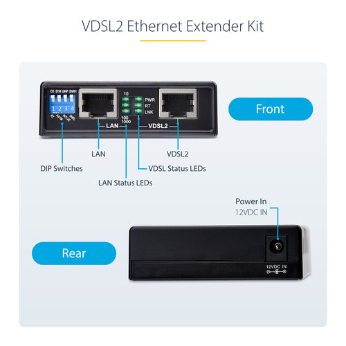 StarTech.com VDSL2 Ethernet Extender Kit over Single Pair Wire, Up to 0.6mi (1km) Long Range LAN Repeater over Phone Line/CAT5e/CAT6, Up to 300Mbps, Replacement for 110VDSLEXT