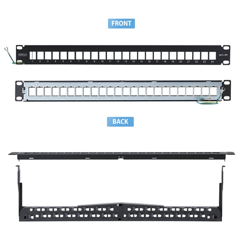 StarTech.com 24 Port 1U Blank Keystone Patch Panel with Cable Management Bar, Rackmount Cat6 Patch Panel for RJ45 STP Ethernet Network Jacks