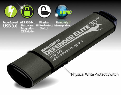 iStorage Kanguru Defender Elite30™ USB 3.0 256GB| Secure Flash Drive | FIPS 197 Certified, 256-bit AES hardware encryption (XTS Mode) | TAA Compliant|