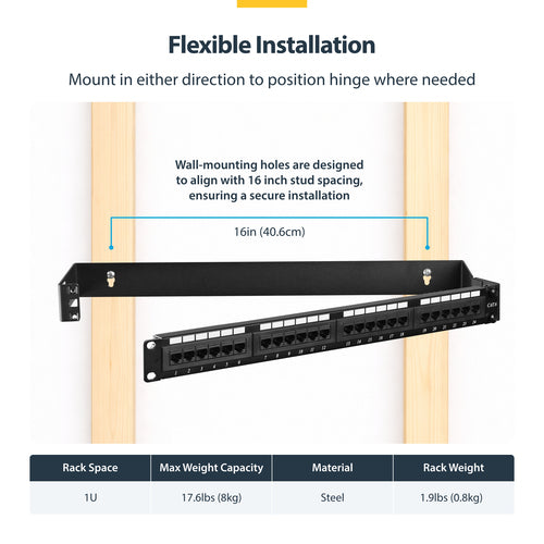 StarTech.com 1U 19in Hinged Wall Mounting Bracket for Patch Panels