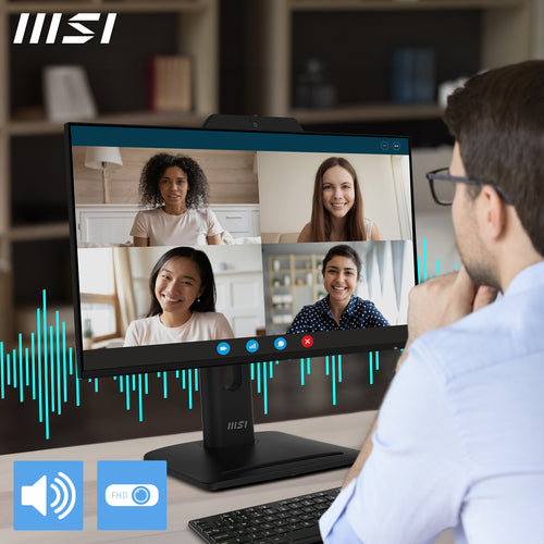 MSI Pro MP242PMG 23.8 Inch Monitor, FHD (1920 x 1080), 120Hz, IPS, 1ms, 1x HDMI 1.4b, 1x DP 1.2a, 1x D-Sub(VGA), 2xUSB 5Gbps Type-A, 1x USB 5Gbps Type-B, Built-in Speakers, Webcam, Anti-Glare, Anti-Flicker, Less Blue light, TÜV Certified, VESA,