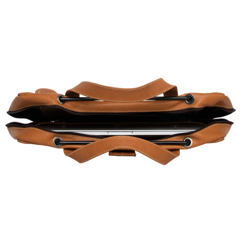 R-Go Tools Laptop bag R-Go Viva, full-grain leather, with integrated laptop stand, shoulder strap, 15.6-inch, brown