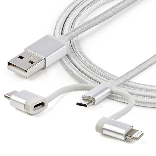 StarTech.com 6ft (1.8m) USB Multi-Charging Cable, USB-A to Lightning/USB-C/Micro-USB, Apple MFi Certified, Braided Nylon Jacket; USB 3-in-1 Charger Cable/Cord