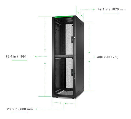 APC NetShelter SX, Server Rack Enclosure, Colocation, 2 x 20U, 600W x 1070D mm, with Sides, Black