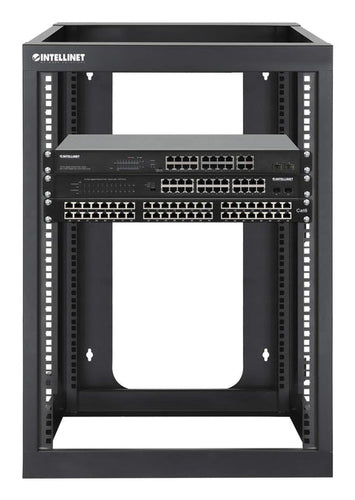 Intellinet Wall Mount Open Frame Network Rack, 15U, Rear-hinged Swing Frame, Assembled, 4-Post, 23.6 in., Black RAL 9004