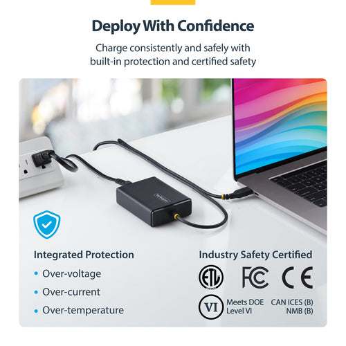 StarTech.com 100W USB-C Laptop Charger with 5ft (1.5m) Tethered USB-C Cable, Power Adapter Brick for Dell, HP ProBook, MacBook Pro, Microsoft Surface Pro