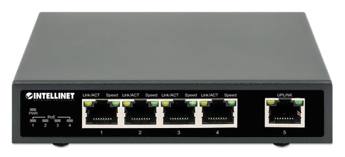Intellinet 5-Port Gigabit Ethernet PoE+ Switch, Four PSE PoE Ports, IEEE 802.3at/af (PoE+/PoE) Compliant, PoE Power Budget up to 62 W, Desktop Format