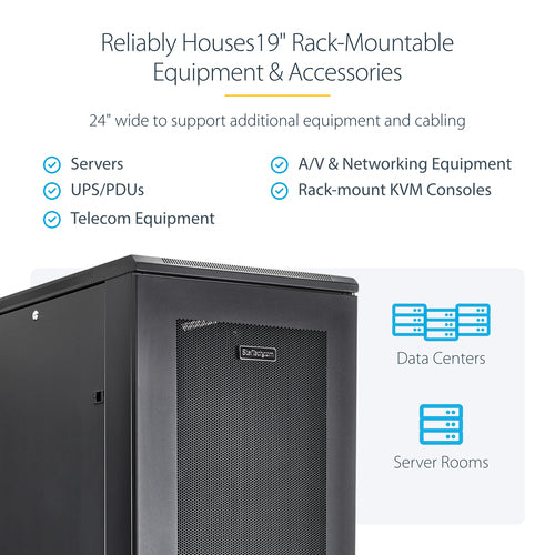 StarTech.com 4-Post 42U Server Rack Cabinet, 19" Data Rack Cabinet for Computer / AV / IT Equipment mount, Rack Server Enclosure with Casters, Full Size Industrial Network Storage