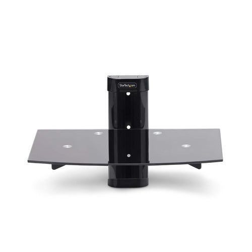 StarTech.com Floating Wall-Mounted AV Shelf, Adjustable Height Shelf For Under TV, Organize A/V Equipment On Black Tempered Glass Shelf