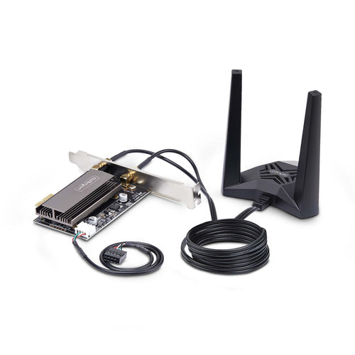 StarTech.com Wi-Fi 6E PCIe Network Card with Bluetooth 5.3, Magnetic Antenna Base with 3.6ft Cables, Tri-Band 802.11ax, AX5400 WiFi NIC, Windows/Linux - PCI Express Wi-Fi Card for PC