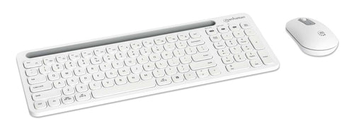 Manhattan Both Devices Support Bluetooth® 5.0 and 2.4 GHz Wireless, One Single USB-A Nano Receiver for Both, Sleek Wireless Keyboard with 12 Multimedia/Function Keys, Ambidextrous Optical Mouse with Three Buttons and Scroll Wheel, 1200 dpi, White