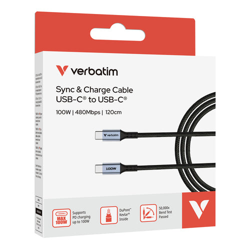 Verbatim Sync & Charge Cable - 100W USB-C to USB-C 120 cm