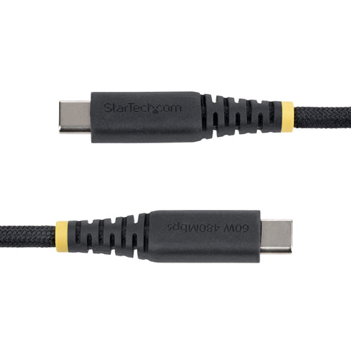 StarTech.com 1ft (30cm) USB-C Charging Cable, 60W (3A) PD, Dual-Layer Braided Nylon/TPE Jacket, Rugged USB C Charging Cord, USB 2.0 Laptop Charger Cable