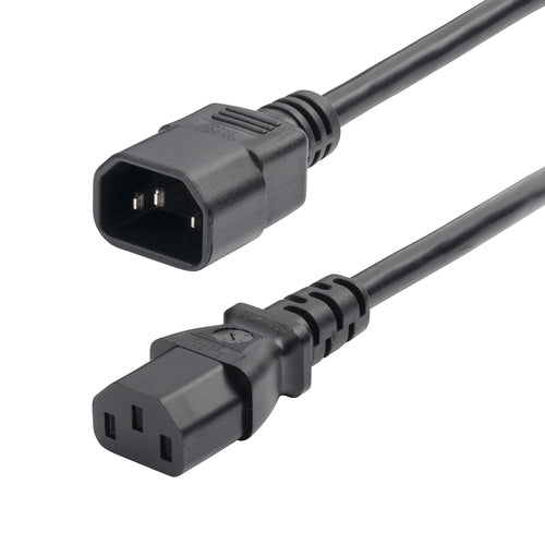 StarTech.com 2ft (60cm) Power Extension Cord, C14 to C13 PDU Power Cord, 10A 250V, 18AWG, Black Extension Cable, AC Power Cable for PDU/Power Supply, TAA Compliant, UL Listed