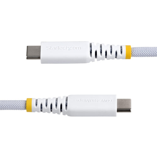 StarTech.com 6in (15cm) White USB-C Charging Cable, 60W (3A) PD, Dual-Layer Braided Nylon/TPE Jacket, Rugged USB C Charging Cord, USB 2.0 Laptop Charger Cable