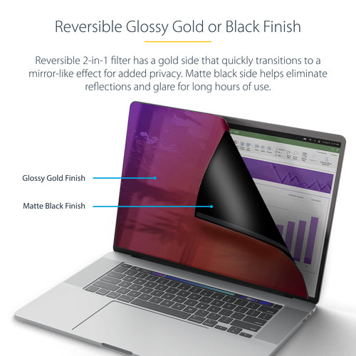 StarTech.com 16-inch MacBook Pro 21/23 Privacy Screen, Gold Filter w/Enhanced Privacy, Computer Security Shield, Double-Sided Screen Protector, +/- 30 Deg.