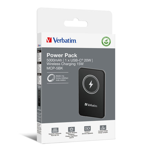 Verbatim Charge 'n' Go Magnetic Wireless Power Bank 5000mAh Black