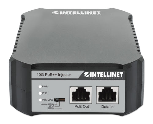 Intellinet 10G PoE++ Injector One 95 W Port, IEEE 802.3bt (4PPoE) Compliant, Metal Housing, Wall-mount Option
