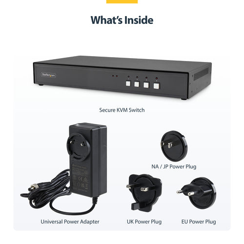 StarTech.com Secure 4-Port KVM Switch, DVI, NIAP 4.0 Desktop KVM for Keyboard / Mouse, Metal Housing, CAC Port, Made in the USA