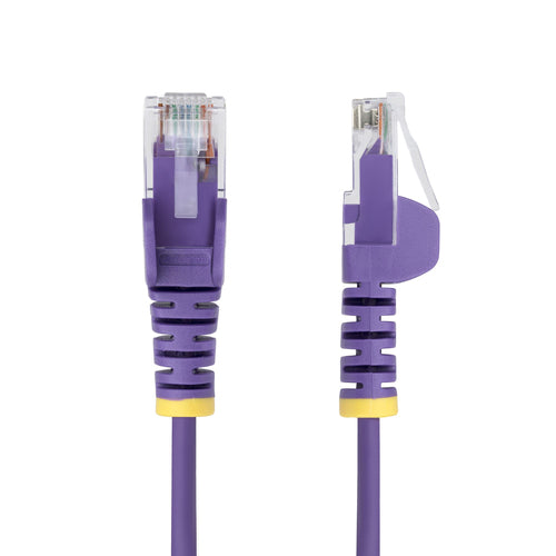 StarTech.com 50ft Purple Slim CAT6 Ethernet Cable, Snagless, 100W PoE, UTP, LSZH, 28AWG Pure Bare Copper Wire, Slim RJ45 Network Patch Cord w/Strain Reliefs, Individually Tested