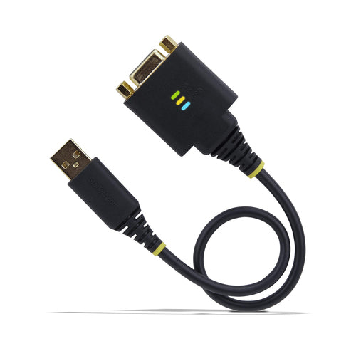 StarTech.com 1ft (30cm) USB to Null Modem Serial Adapter Cable, COM Retention, FTDI, USB-A to DB9 RS232, Interchangeable DB9 Nuts/Screws, Windows/macOS/Linux