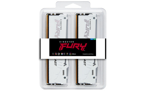 Kingston Technology FURY Beast 64GB 6000MT/s DDR5 CL40 DIMM (Kit of 4) White RGB XMP