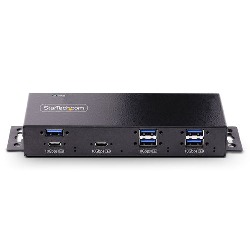 StarTech.com 7-Port Industrial USB 10Gbps Hub with Power Adapter, Metal, Mountable, 5x USB-A and 2x USB-C Downstream Ports, ESD Protection, Powered USB Hub, TAA