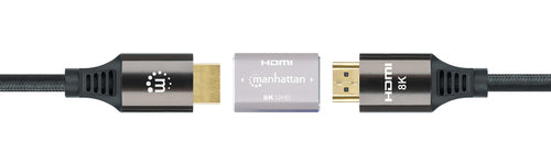 Manhattan HDMI Coupler, 8K@60Hz (Ultra High Speed), Female to Female, Straight Connection, Silver, 4K@120Hz, Connect HDMI cables up to 5m on each side, Works with all HDMI devices, Lifetime Warranty