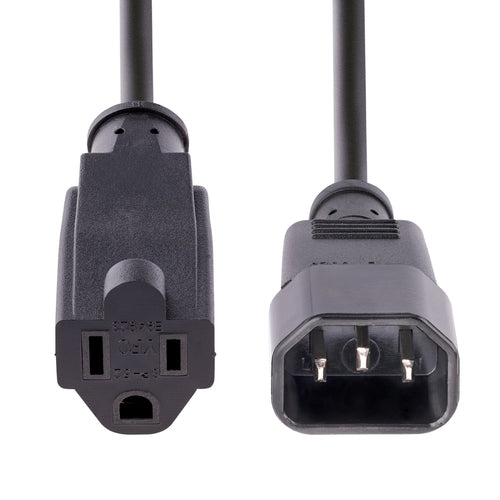 StarTech.com 1ft (30cm) Power Extension Cord, IEC 320 C14 to NEMA 5-15R, 10A 125V, 18AWG, 10 Pack, Black Computer Power Extension Cord, AC Outlet Extension Cable for Power Supplies/ PDUs / Network Equipment, UL Listed