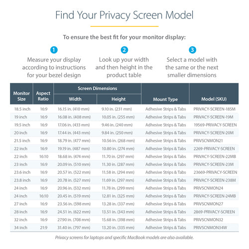 StarTech.com Monitor Privacy Screen for 34 inch Ultrawide Display - 21:9 Widescreen - Computer Screen Security Filter - Blue Light Reducing Protector - Matte/Glossy - +/-30 Degree