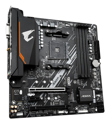 GIGABYTE B550M AORUS ELITE AX Motherboard - AMD Ryzen 5000 CPUs, 5+3 Phases VRM, up to 4733MHz DDR4, 1xPCIe 4.0 + 1xPCIe 3.0 M.2, Wi-Fi 6E, 1GbE LAN, USB 3.2 Gen 1