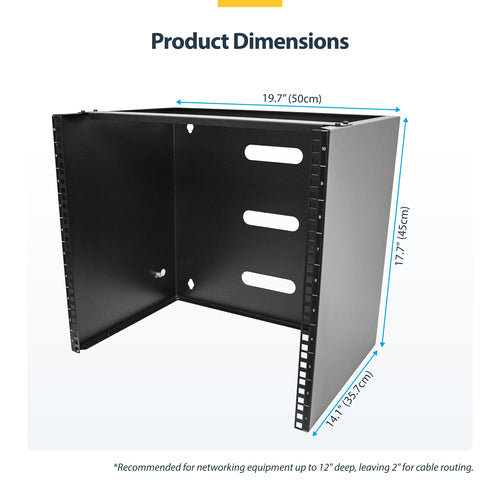StarTech.com 10U Wall Mount Network Rack - 14 inch Deep (Low Profile) - 19" Patch Panel Bracket for Shallow Server, IT Equipment, Network Switches - 77lbs/35kg Weight Cap., Black