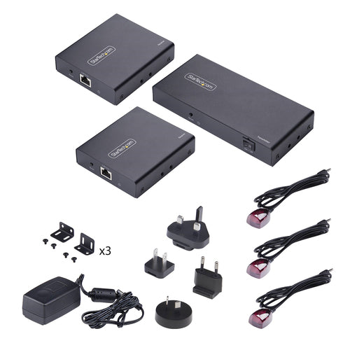 StarTech.com 2-Port HDMI Extender and Splitter Over CAT6, 4K 60Hz, Up to 230ft (70m), 1x2 HDMI over Ethernet Distribution Kit with IR and Power Over Cable