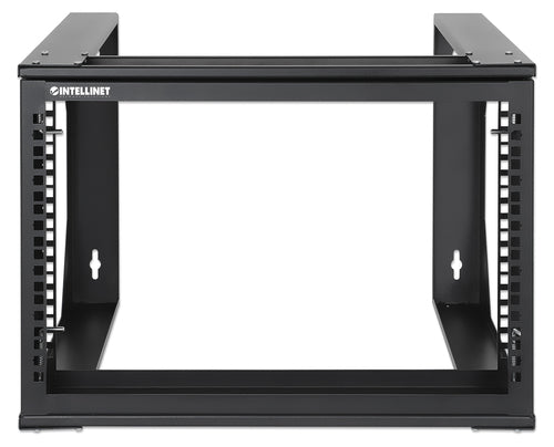 Intellinet 19" Wall Mount Open Frame Network Rack, 6U, Front-hinged Swing Frame Flat Pack, 2-Post, 17.7 in. Depth, Black RAL 9004