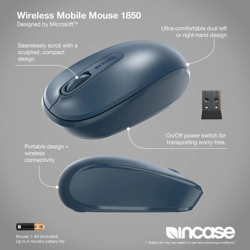 Incase Wireless Mobile 1850 mouse Office Ambidextrous RF Wireless Optical 1000 DPI