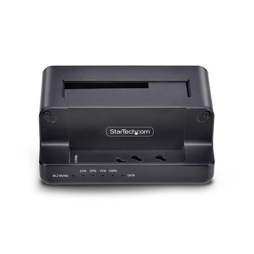 StarTech.com M.2 NVMe to 2.5/3.5" SATA Drive Duplicator, Dual Bay Standalone SSD Cloner/Drive Dock, Bidirectional NVMe to SATA / SATA to NVMe, Up to 27GBpm, TAA