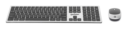 Manhattan One Single USB-A Nano Receiver for Both, Full-Size Wireless Keyboard, Ambidextrous Optical Mouse with Three Buttons and Scroll Wheel, 1200 dpi, Silver/Black