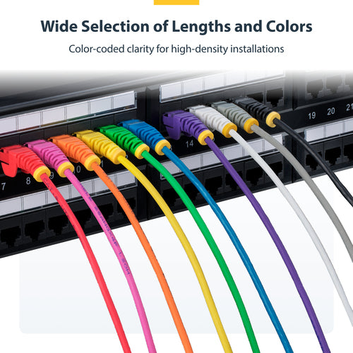 StarTech.com 2ft Yellow Slim CAT6 Ethernet Cable, Snagless, 100W PoE, UTP, LSZH, 28AWG Pure Bare Copper Wire, Slim RJ45 Network Patch Cord w/Strain Reliefs, Individually Tested