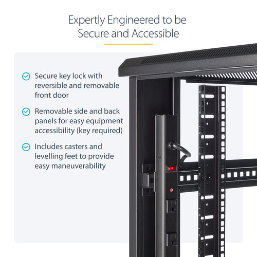 StarTech.com 4-Post 42U Server Rack Cabinet, 19" Data Rack Cabinet for Computer / AV / IT Equipment mount, Rack Server Enclosure with Casters, Full Size Industrial Network Storage