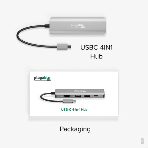 Plugable Technologies USB C Hub Multiport Adapter, 4 in 1, 100W Pass Through Charging, USB C to HDMI 4K 60Hz, Multi USB Port Hub for Windows, Mac, Ipad Pro, Chromebook, Thunderbolt (USBC-4IN1)