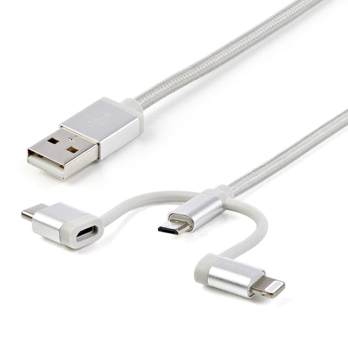 StarTech.com 6ft (1.8m) USB Multi-Charging Cable, USB-A to Lightning/USB-C/Micro-USB, Apple MFi Certified, Braided Nylon Jacket; USB 3-in-1 Charger Cable/Cord