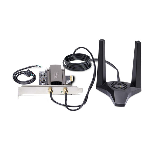 StarTech.com Wi-Fi 6E PCIe Network Card with Bluetooth 5.3, Magnetic Antenna Base with 3.6ft Cables, Tri-Band 802.11ax, AX5400 WiFi NIC, Windows/Linux - PCI Express Wi-Fi Card for PC