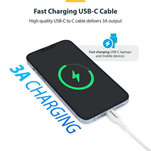 StarTech.com 2-Pack 6ft (1.8m) USB-C Charging Cable, Charge & Sync, 60W (3A) PD, USB 2.0 Laptop Charger Cable, TPE Jacket - White USB C Charging Cord