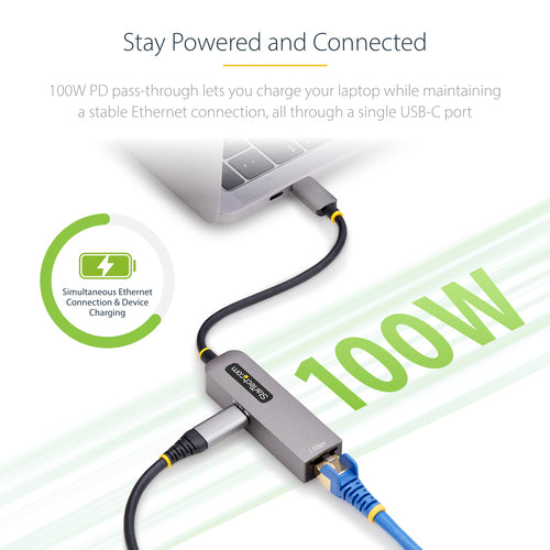StarTech.com USB-C to Ethernet Adapter, NIC, 100W PD Pass-Through, USB 3.0 Type-C 1Gbps Multi Speed Network Adapter, Thunderbolt Compatible, Windows & Mac